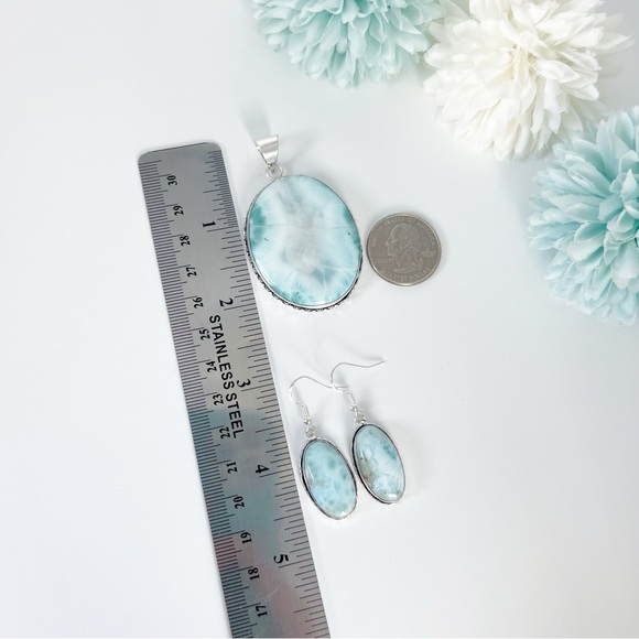 Jewelry Set Extra Chunky Larimar Pendant Necklace and Larimar Earrings New - Picture 9 of 9